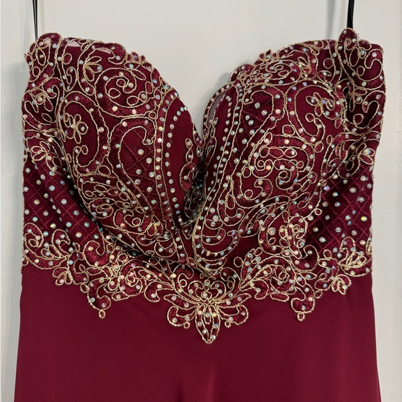 Lulu's Red and Gold Embellished Strapless Gown - Picture 3 of 5